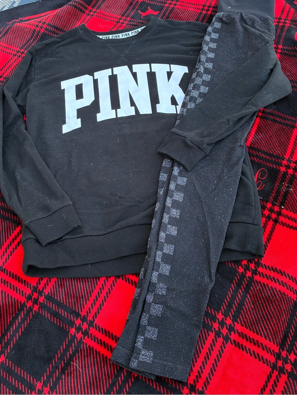 PINK Victoria's Secret Black Crewneck Sweatshirt with White Logo S